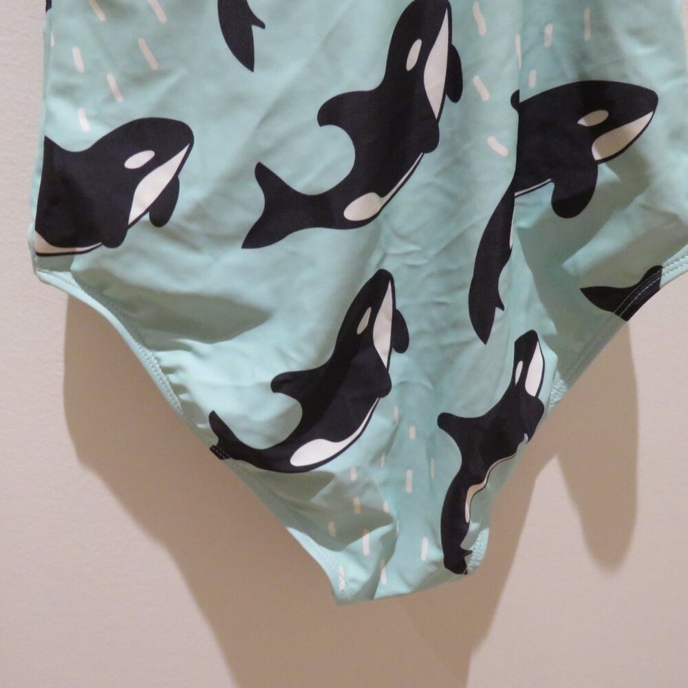 BATOKO Orca Print One Piece Swimsuit in Light Blue Whimsical Summer Stretch XS - Picture 9 of 13